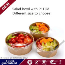 Disposable Brown Kraft Paper Salad Bowl for Take Away with Plastic Lid